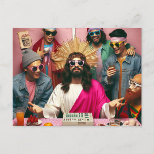 Bunter lustiger Jesus an seinem Geburtstag Punk Ro Postkarte