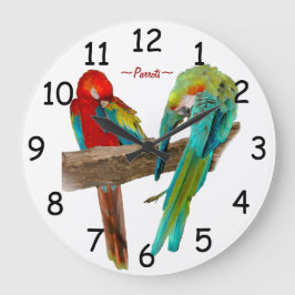 Bunter Macaw plappert Wanduhr nach