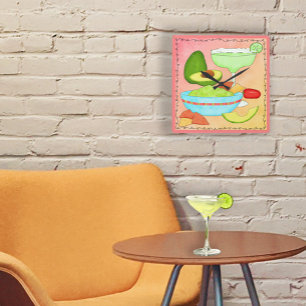 Bunter Margarita-Guacamole-Spaß feiern Quadratische Wanduhr