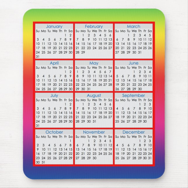 Bunter Maus-Auflage Kalender für 2016 Mousepad (Vorne)