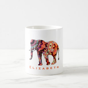 Bunter mehrfarbiger gemusterter Elefant Kaffeetasse
