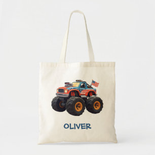 Bunter Monstertruck mit amerikanischer Flagge Tragetasche