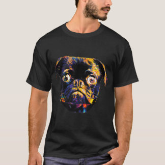 Bunter Mops Hund schwarze Version T-Shirt