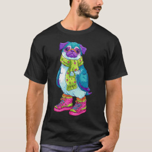 Bunter Mops-Pinguin in Winterkleidung T-Shirt