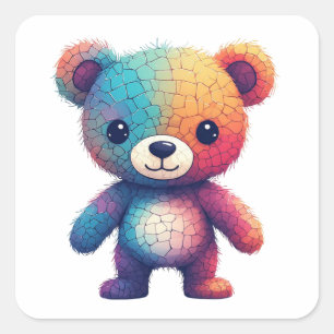 Bunter Mosaik-Teddybär Quadratischer Aufkleber