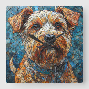 Bunter Mosaikhund Quadratische Wanduhr
