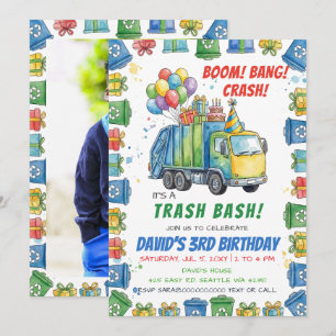Bunter Müll Bash Müllwagen Geburtstag  Einladung