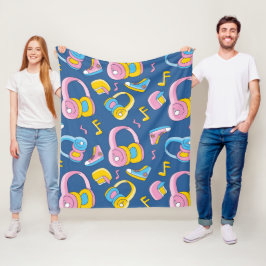 Bunter Musikmix in Rosa, Blau, Gelb Fleecedecke