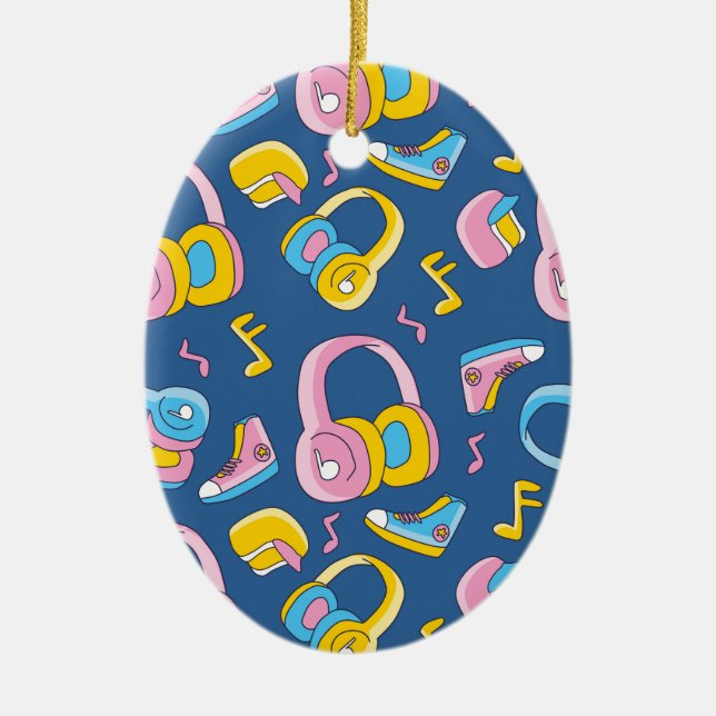 Bunter Musikmix in Rosa, Blau, Gelb Keramik Ornament (Vorne)
