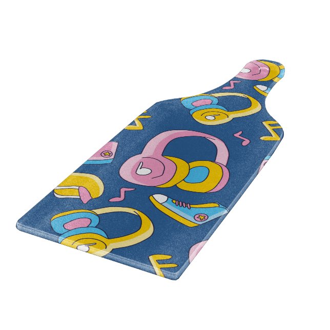 Bunter Musikmix in Rosa, Blau, Gelb Schneidebrett (Ecke)