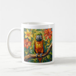 Bunter Papagei und tropische Blume personalisiert Kaffeetasse