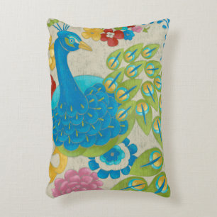 Bunter Pfau und Blumen Dekokissen