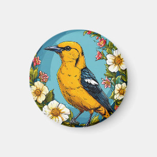 Bunter Pirol-Vogel zwischen blühenden Blumen Magnet