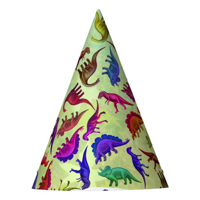 Bunter prähistorischer Dinosaurier-Party-Hut Partyhütchen (Vorderseite)