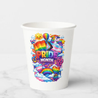Bunter Pride-Monat Regenbogen- und Einhorn-Kunst Pappbecher
