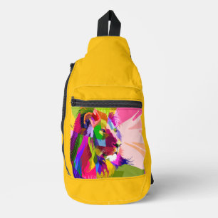 Bunter prismatischer Pop-Art-Entwurf eines Löwen Crossbody Bag