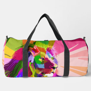 Bunter prismatischer Pop-Art-Entwurf eines Löwen Duffle Bag