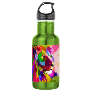 Bunter prismatischer Pop-Art-Entwurf eines Löwen Edelstahlflasche