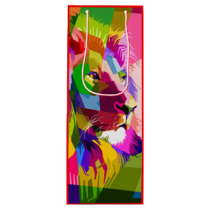 Bunter prismatischer Pop-Art-Entwurf eines Löwen Geschenktüte Für Weinflaschen