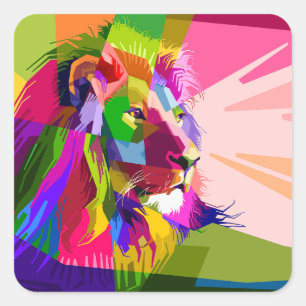 Bunter prismatischer Pop-Art-Entwurf eines Löwen Quadratischer Aufkleber