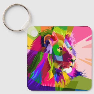 Bunter prismatischer Pop-Art-Entwurf eines Löwen Schlüsselanhänger
