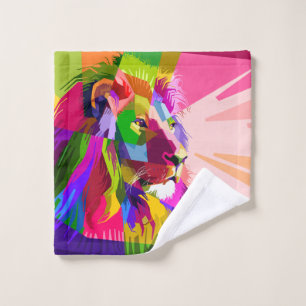Bunter prismatischer Pop-Art-Entwurf eines Löwen Waschlappen