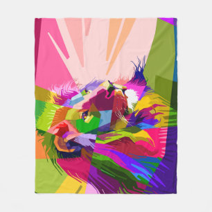 Bunter, prismatischer Pop-Art-Löwe Fleecedecke