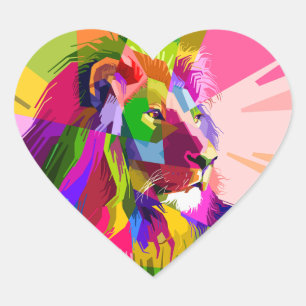 Bunter prismatischer Pop-Art-Löwe Herz-Aufkleber