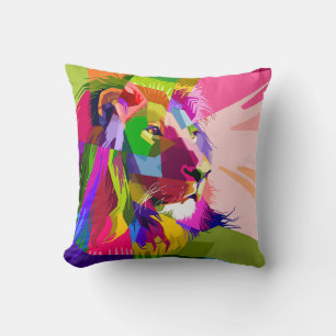 Bunter, prismatischer Pop-Art-Löwe Kissen