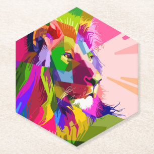 Bunter, prismatischer Pop-Art-Löwe Untersetzer