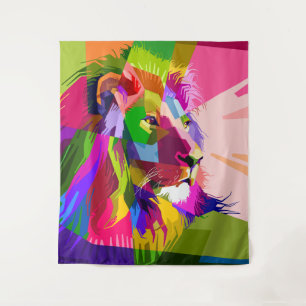Bunter, prismatischer Pop-Art-Löwe Wandteppich