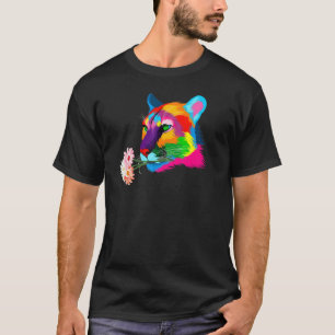 Bunter Puma Bunte Berglöwenkatze Blumen T-Shirt