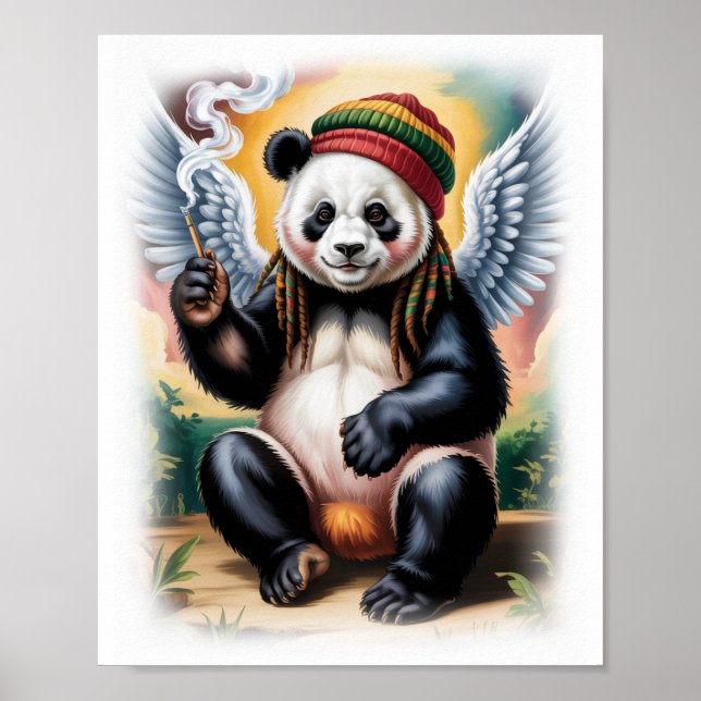 Bunter Rasta-Panda-Engel auf Weiß Poster (Vorne)