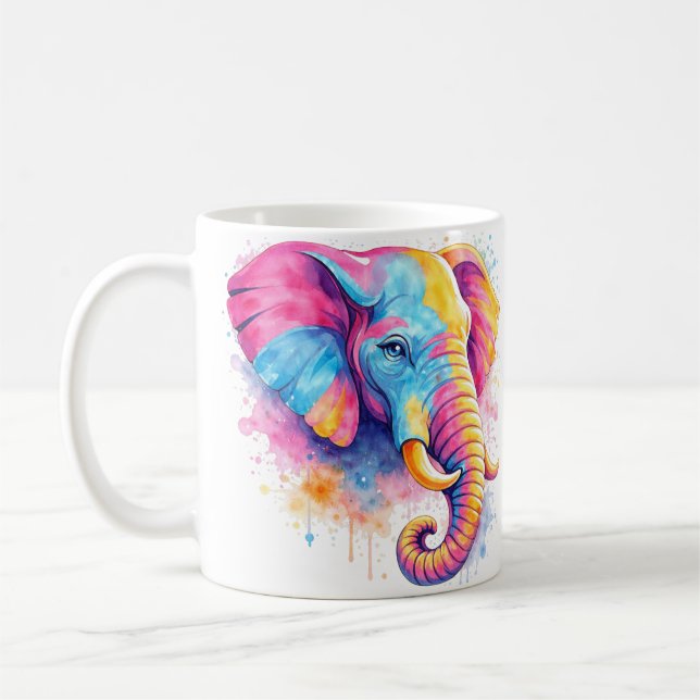 Bunter Regenbogen Elefant Aquarell Kaffeetasse (Links)