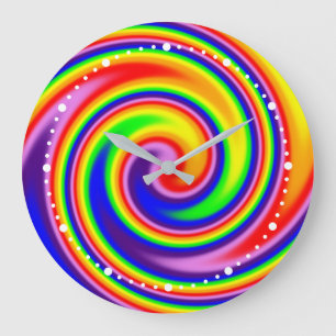 Bunter Regenbogen-Spiralen-Strudel-zahllose Große Wanduhr