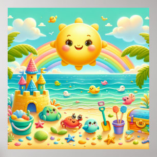 Bunter Regenbogen-Strand-Kinderzimmerposter Poster