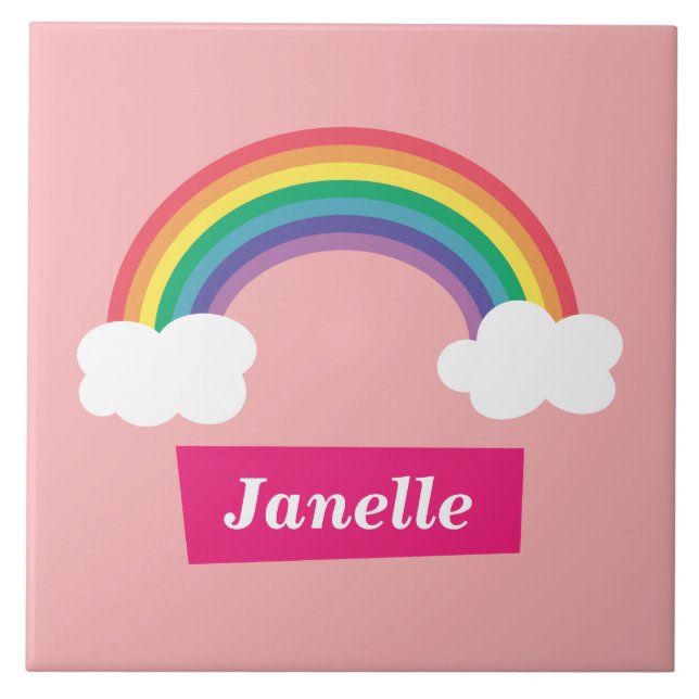 Bunter Regenbogen und Wolken, für kleine Mädchen Fliese (Vorderseite)