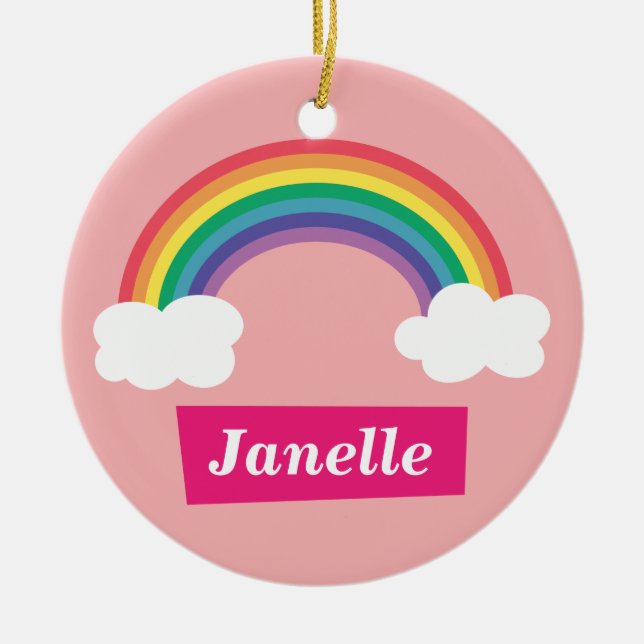 Bunter Regenbogen und Wolken, für kleine Mädchen Keramikornament (Vorne)