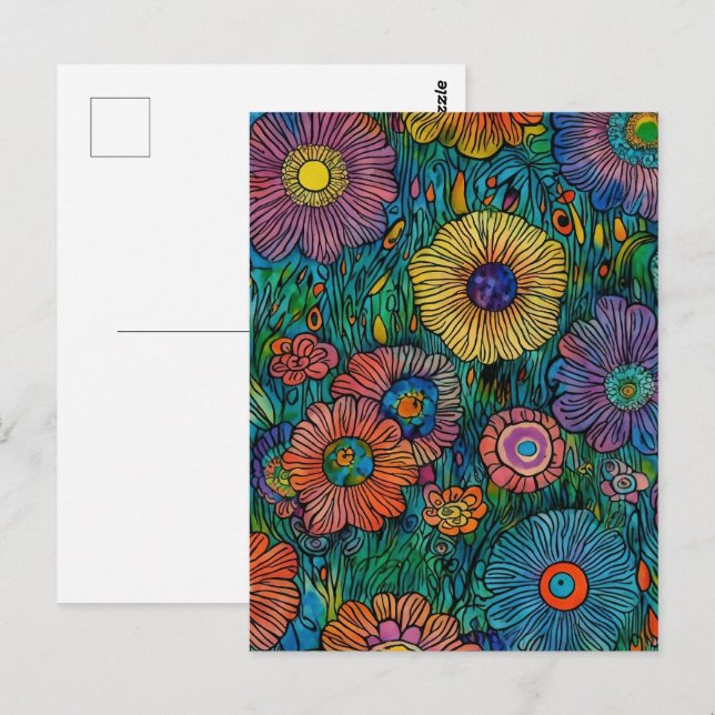 Bunter Retro-Blumengarten Postkarte (Vorne/Hinten)