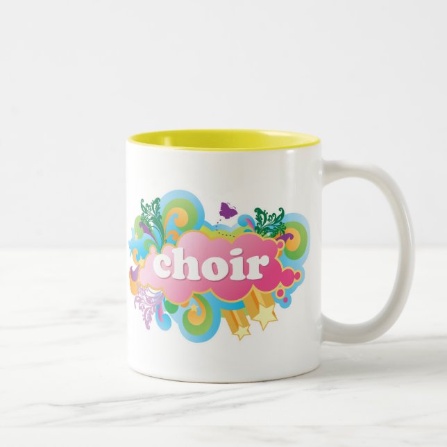Bunter Retro Chor entwerfen Geschenk Zweifarbige Tasse (Rechts)