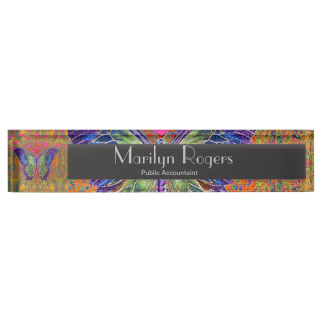 Bunter Schmetterling Namensplakette (Vorderseite)