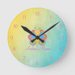 Bunter Schmetterling scherzt Schlafzimmer Runde Wanduhr