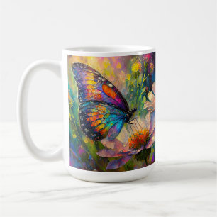 Bunter Schmetterling und Wildblumen bei Sonnenaufg Kaffeetasse