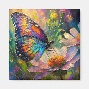 Bunter Schmetterling und Wildblumen bei Sonnenaufg Magnet