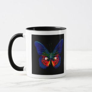 Bunter Schmetterlingsentwurf gegen schwarzen Tasse