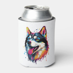 bunter sibirischer Husky-Hund im PopArt-Stil Dosenkühler