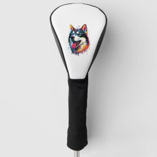bunter sibirischer Husky-Hund im PopArt-Stil Golf Headcover