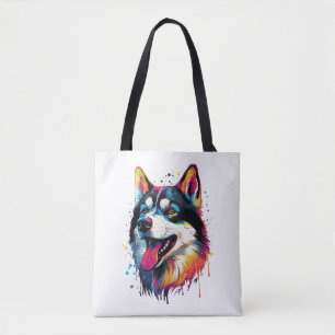 bunter sibirischer Husky-Hund im PopArt-Stil Tasche