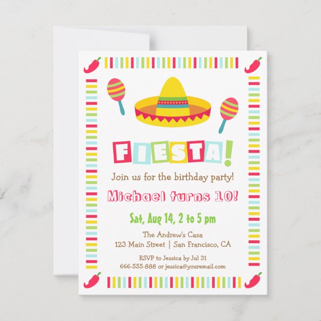 Bunter Sombrero-mexikanische Fiesta scherzt Party Einladung (Vorderseite)