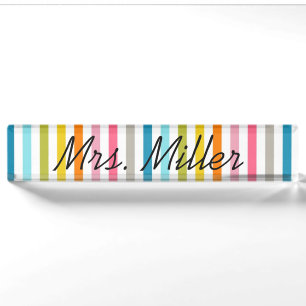 Bunter Sommer Stripes Schreibtisch-Nummernschild Namensplakette